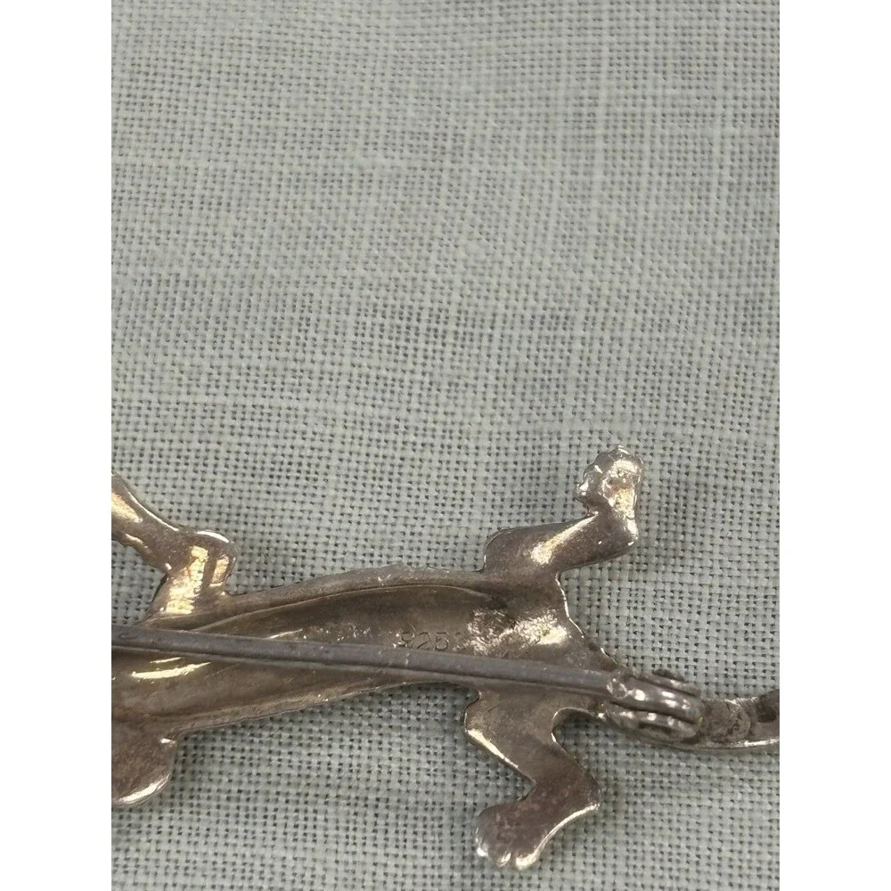 Vintage 925 Sterling Silver Marcasite Lizard Brooch Figural Gecko Pin Estate
